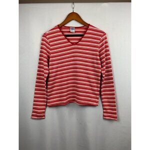 Old Navy Striped V-Neck Long Sleeve Top S Cotton Red & White
